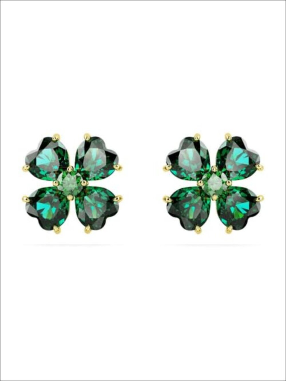 Gold Tone Green Clover Crystal Stud Earrings Nature Inspired Jewelry